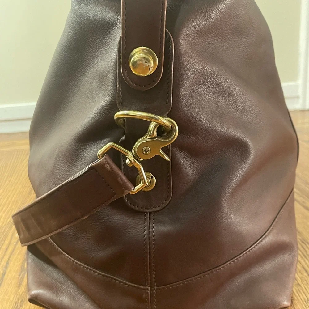 Vintage COACH Chocolate Brown Leather Cabin Weekender Duffel Travel Shoulder Bag - Picture 5 of 15